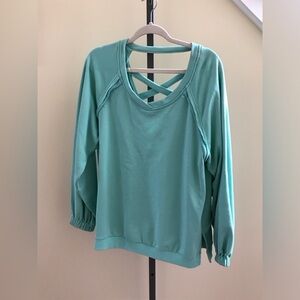 POL NWT Sweatshirt Top Terry Teal Crisscross details